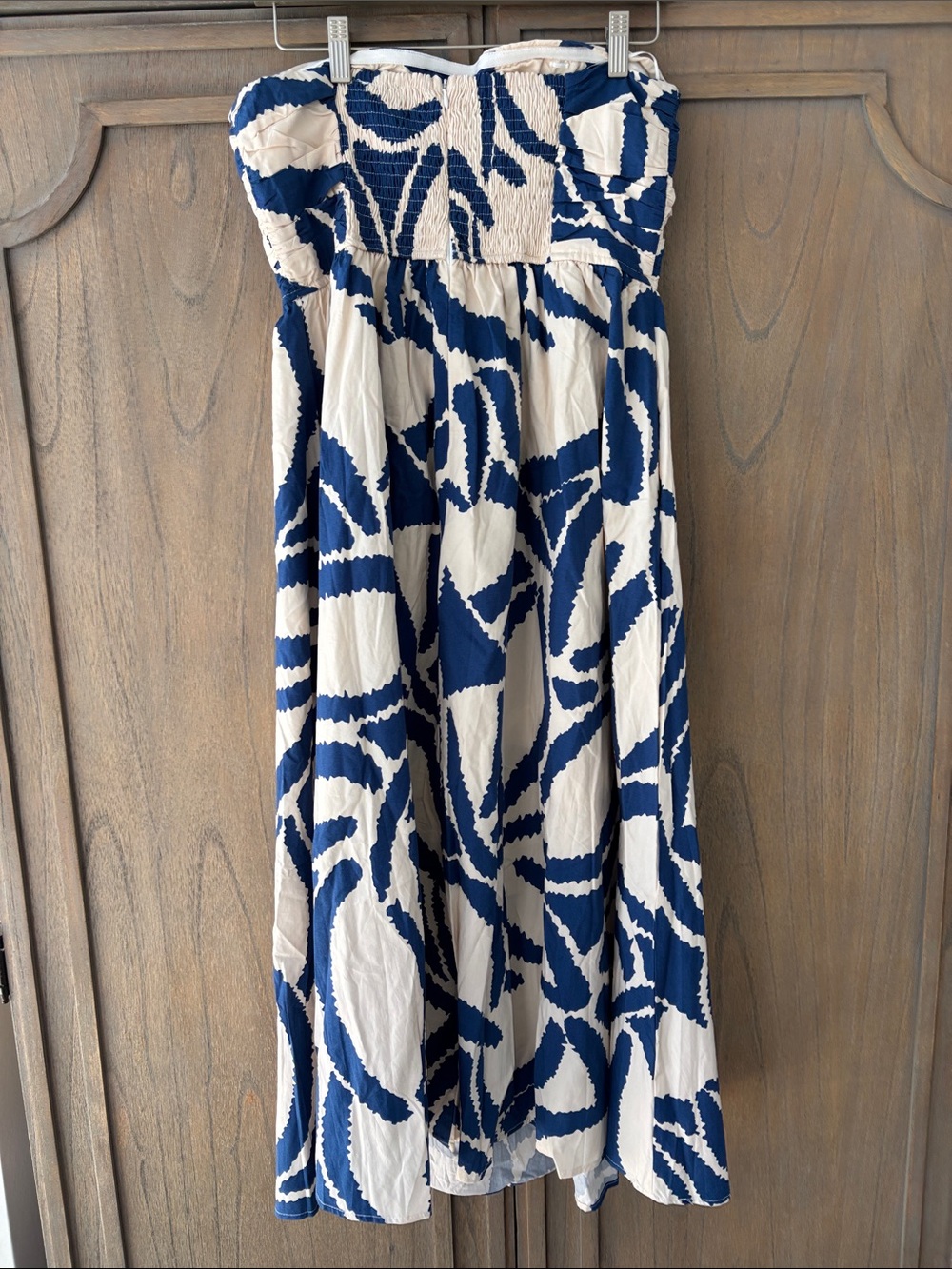 Dress Forum Strapless Blue & Cream Abstract Print Dress Large NWT Flowy Feminine - Picture 7 of 9